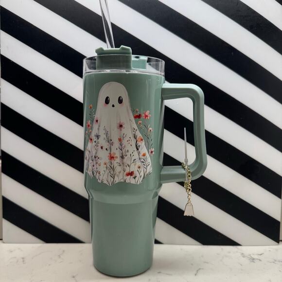 Halloween: Wildflower Ghost Stainless Steel Tumbler With Charm - Picture 1 of 5